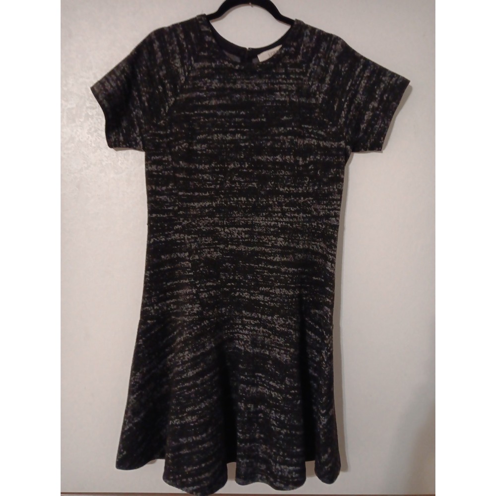 Loft Women's Fit & Flare Dress‎  Sz 10 Black/ Gray Heavy Knit Short Sleeve...